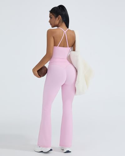 OMKAGI 2 Piece Workout Sets for Women Padded Tank Tops Flare Leggings Pilates Outfits2