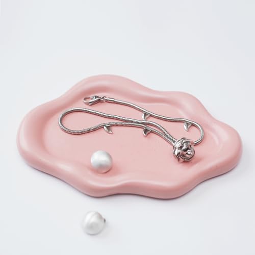Image of Jewelry Dish Trinket Tray for Women, Ring Dish Holder, Unique Cloud Shape Ceramic Plate Cute Things Vanity Aesthetic Room Decor Mother's Day Birthday (Pink)