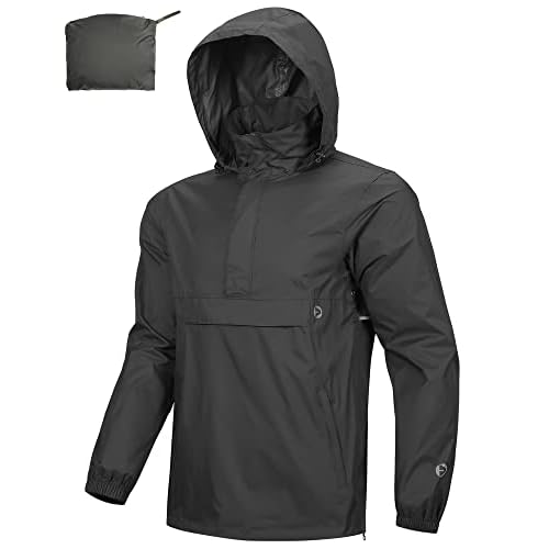 Outdoor Ventures Rain Jacket for Men Waterproof Pullover Lightweight Hooded Windbreaker Outdoor Raincoat Packaway Breathable Windproof Shell Jacket for Travelling, Camping, Running, Hiking