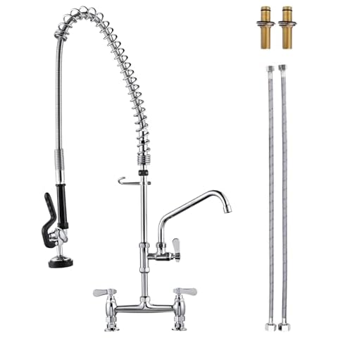 Deck Mount Commercial Kitchen Faucet: iVIGA 36" Height Commercial Sink Faucet with Pre-Rinse Sprayer - Commercial Faucet 8“ Center with 10" Add-on Swing Spout Faucet & Pull Down Spray Cover