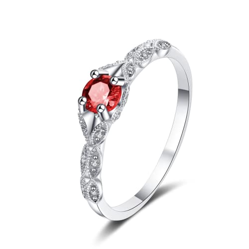 Bellitia Jewelry Bague Argent Femme 925 avec Grenat Rouge, Cadeau pour Fiançailles, Anniversaire, Fête des Mères, Saint-Valentin, Petite Amie, Anneaux avec Pierre de Naissance