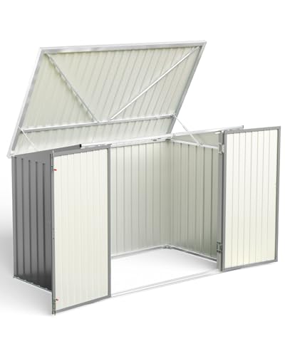 Bike Shed Storage Outdoor, Lockable Garden Storage Shed with Door and Sloping Roof, Waterproof Metal Galvanized Steel Sheds for Bike, Garden Tools, Garbage Bins, Grey,(L176x W105x H130 cm)