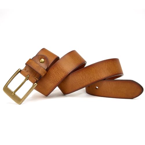 Unisex Genuine Embossed Distressed Leather Belt - Handmade Cowhide Strap With Solid Brass Square Buckle3