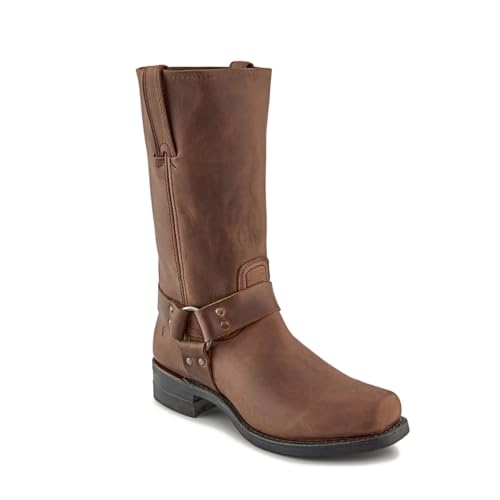 Frye Harness 12R Boots for Men with Oiled-Leather Upper, Siped Outsole with Stacked Leather Heel, and Nickel & Brass Hardware – 12” Shaft Height, Gaucho - 11.5 M