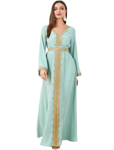 FYMNSI Women Muslim Abaya Dress Islamic Dubai Modest Lace Belted Dress Abayas Kaftan Eid Prayer Clothes Arabian Maxi Robe