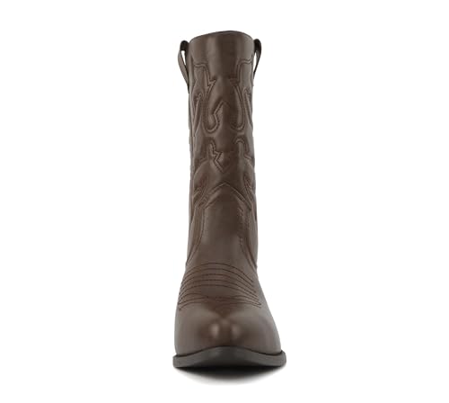 Image of Soda inchTELLER inch ~ Women's Western Cowboy Boots with Stitched Detailing, Pointed Toe, and Low Block Heel