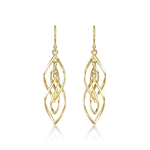 Diamond Treats Boucles d'Oreilles Pendantes en Argent Sterling 925 et Or Jaune, Pendantes Originales Or en Spirale pour Femme, avec Ecrin Cadeau