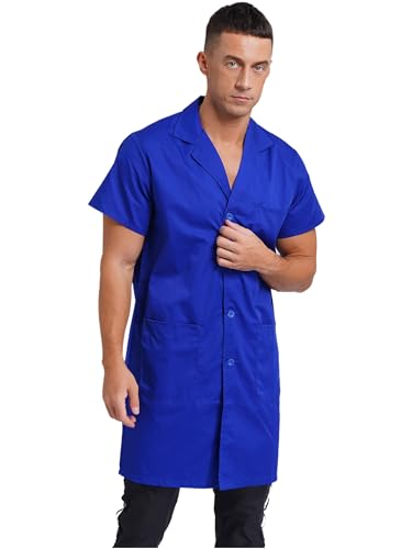 Image of YiZYiF Mens Work Jacket Workshop Coat Workwear Short Sleeve Resistant Lapel Collar Lab Coat Tops