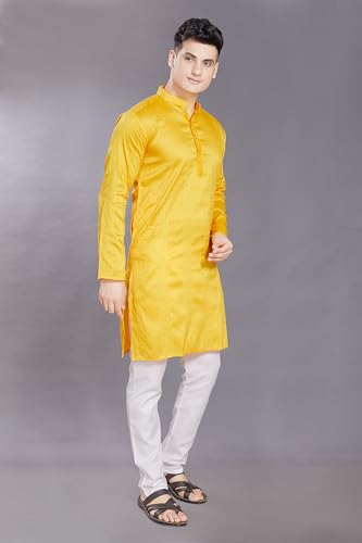 Image of DIVISIVE Men's Jequard Embroidered Art Silk Slim Fit Only Kurta