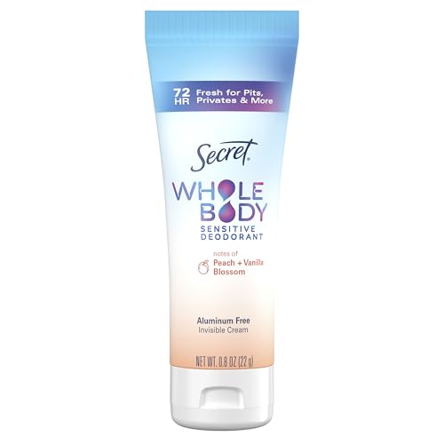 Secret Whole Body Deodorant Cream for Women, Travel Size, Peach & Vanilla Blossom Scent, Aluminum Free Deodorant, 72 HR Odor Protection, 0.8 oz
