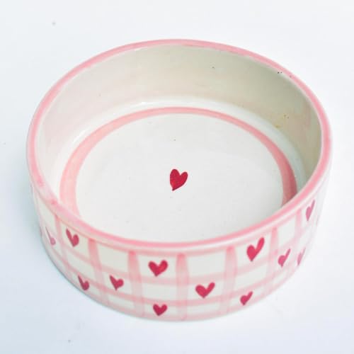 Image of Cute Heart Pattern Ceramic Bowl - Handmade, Checked Design | Breakfast, Soup, Snack Bowl | Dishwasher Safe