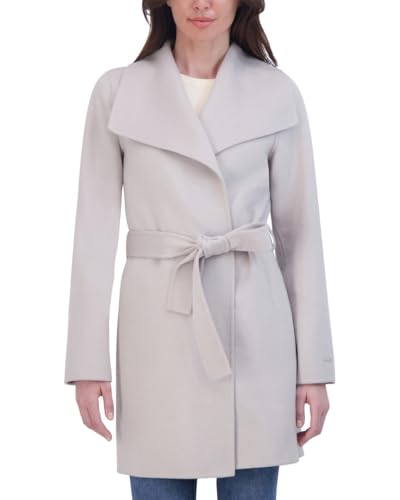 Image of TAHARI Women's Double-faced Luxury Soft Wool Blend Peacoat- Wrap Wool Coat With Removable Belt