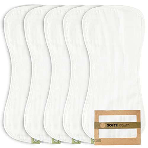 Image of 5-Pack Muslin Baby Burp Cloths - Organic White Bamboo Cotton Burp Cloth - Burp Rags - Neutral Burp Clothes for Baby Boy, Girl, Newborn, Unisex - Large Absorbent Muslin Burp Cloths (Soft White)