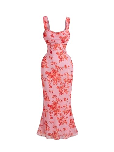 Image of GORGLITTER Women's Floral Summer Wedding Guest Dress Ruched Cocktail Party Bridal Shower Formal Beach Midi Sun Dresses