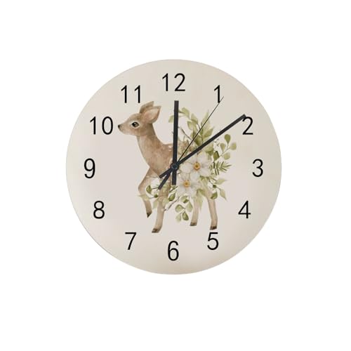 Wood-Wall-Clock-for-Living-Room-Decor-Cute-Deer-White-Flowers-Green-Leaves-118-Inch-Silent-Non-Ticking-Hanging-Round-Desk-Clocks-Battery-Operated-Easy-to-Read-Bathroom-Kitchen-Office Wood Wall Clock for Living Room Decor Cute Deer White Flowers Green Leaves 118 Inch Silent Non Ticking Hanging Round Desk Clocks Battery Operated Easy to Read Bathroom Kitchen Office