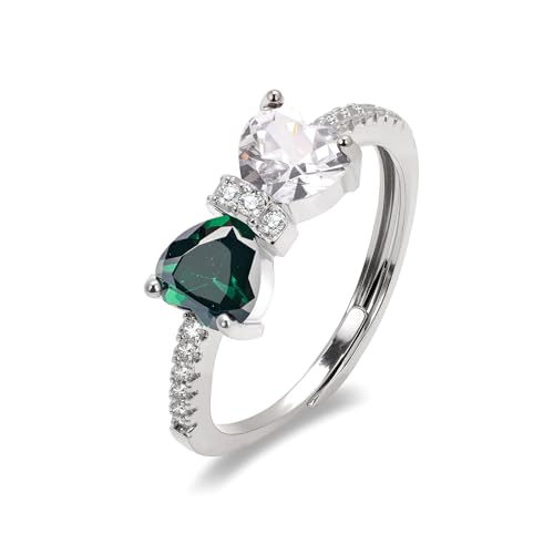 Raicegs Silver April May Birthstone Rings for Women Heart Cubic Zirconia Gemstone Adjustable Ring Personalized Jewelry Dainty Birthday Gifts for Her Mom
