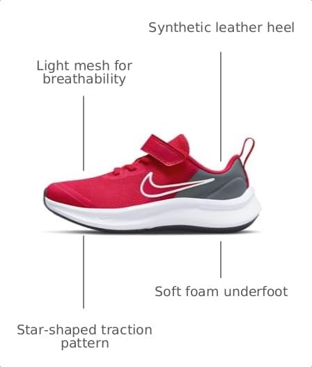 Image of Nike Star Runner 3, Unisex Children's Gymnastics Shoes, White Red, 33.5 EU