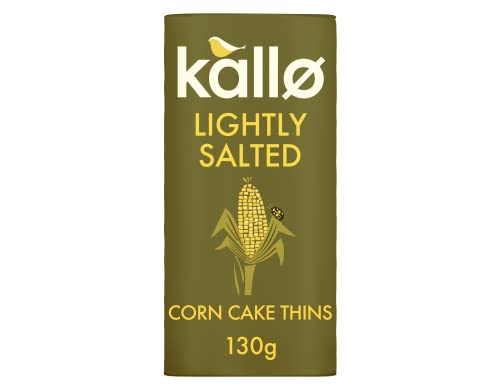 Kallo Organic Corn Cake Thins, Wholegrain Lightly Salted Slices, Low Fat Healthy Snacks, Vegan Friendly, Gluten Free & Sugar Free with No Artificial Colours or Flavours, Multi Pack – 12 x 130g