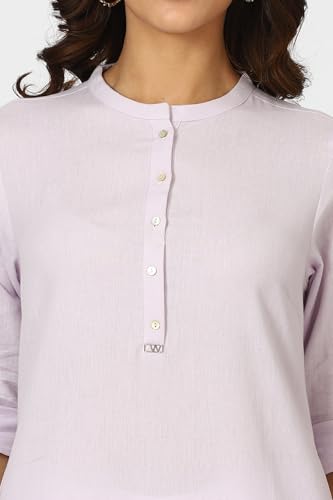 Image of W for Woman Lilac Mandarin Collar Cotton Blend Straight Kurta