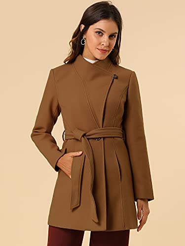 Image of Allegra K Women's Winter Elegant Stand Collar Overcoat Long Belted Pea Coat
