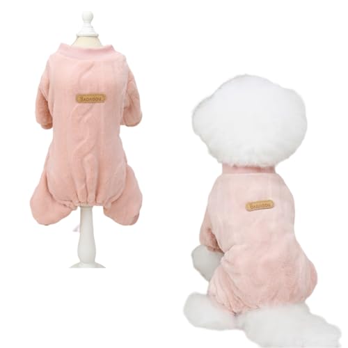 Timoya 犬服 秋冬 ロンパース 暖かい つなぎ ふわふわ フリース 柔らか 可愛い 防寒 もこもこ 冬 服 小型 中型犬 ドッグウェア ペット コート パジャマ ルームウェア お出かけ 散歩 抜け毛対策 (L,ピンク)