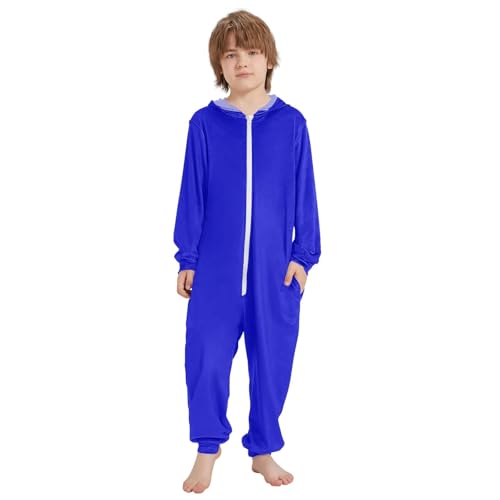 CHIFIGNO Mameluco unisex de una pieza con capucha para Halloween, disfraz de cosplay para otoño e invierno, Azul medio, 5-6 años