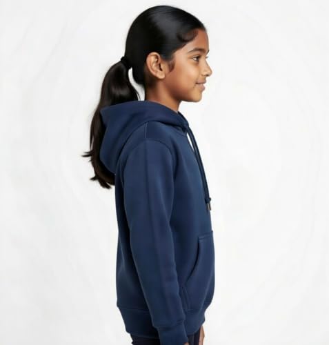 Image of Solid Cotton Fleece Girls Hooded Neck Sweatshirt with Kangaroo Pocket