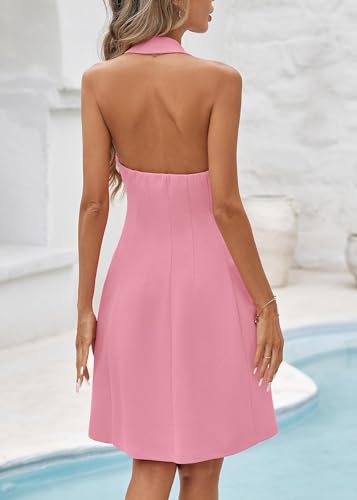 Lazysmile Summer Dresses for Women Sleeveless Halter Short Dress Dark Pink - image 2