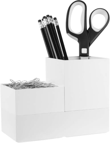 Image of Bostitch Office Konnect Desk Organizer Accessory Tray & Storage Cup Bundle, Stacks for Desktop Storage, Makeup Organization, White (Pack of 6)