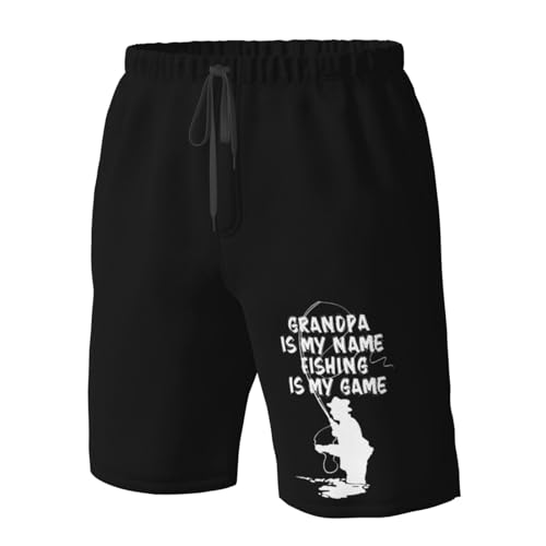 Grandpa is My Name Fishing is My Game Men's Swim Trunks Quick Dry Beach Board Shorts Swimwear Bathing Suits,4