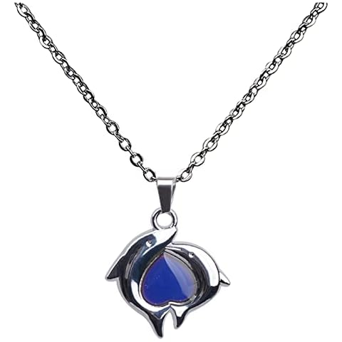 Yuemei Necklace for Girls Charm Personalized Double Dolphin Temperature Sensing Color Changing Pendant Necklace For Women Assorted Styles Unisex Best Stainless Steel Chain Jewelry (Silver, One Size) Cover