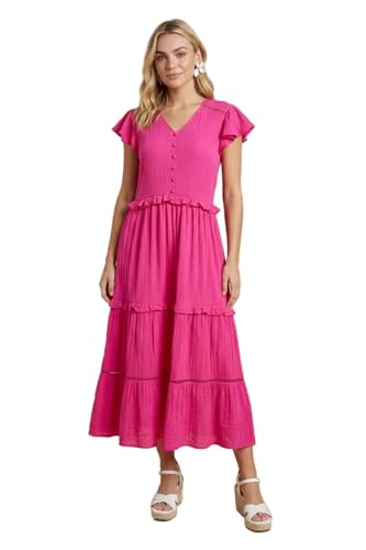 Image of Dorothy Perkins Button Front Frill Sleeve Midaxi Dress, 10, Pink