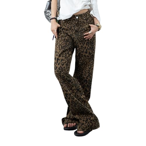 パンツ BEEDEN LEOPARD PRINT WIDE STRAIGHT PANTS Leopard Print Jeans High Waisted Wide Leg Jeans for