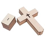 NUOBESTY 30 Stück Teiliges Holzkreuze mit Sockel Unbehandelte Stehende Holzkreuze zum Bemalen DIY...
