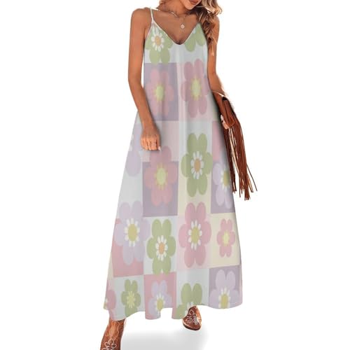 Robe maxi fleurie à bretelles pour femmes, coupe évasée style bohème en rose d'été