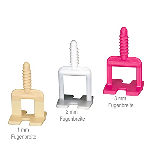 Nivelliersystem Gewindelaschen 1 mm, 2 mm, 3 mm Verlegehilfen für Fliesen und Platten, Plattenstärke 3-15mm (200 St. Gewindelaschen 2 mm)