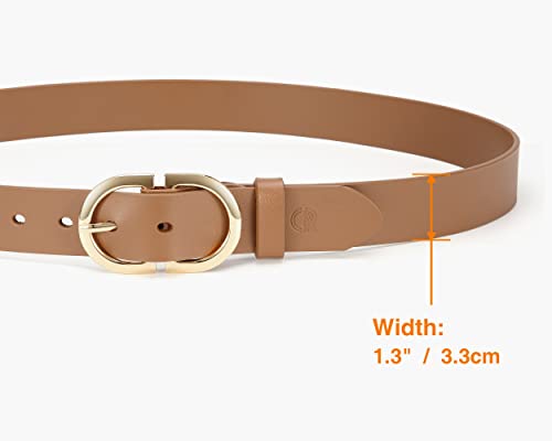 Womens Leather Belts for Jeans Pants - CR 1.3" Width Casual Ladies Belt - Fashion Center Bar Gold Buckle4