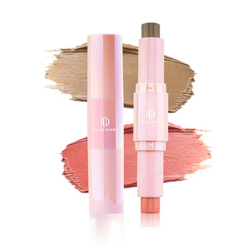 Color Nymph Cream Blush Contour Stick Double-end Makeup Stick Multiuse Blush Butter Bronzer For Cheeks Eyes Lip Matte Finish Vegan & Cruelty-Free - 02# Brandy Peach