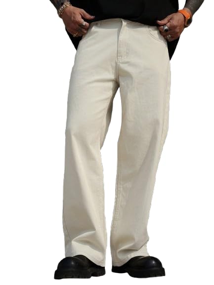 Men Beige Straight Fit Jeans Casual Wide Leg Denim Pants for Everyday Wear-image-29
