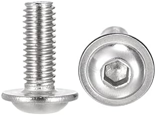 sourcing map Flanged Button Head Socket Cap Screws, M6*10mm Hex Socket Drive Screw, 304 Stainless Steel Fasteners Bolts, Fully Threaded Machine Screw 20Pcs