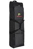 PALANKA Golf Bag Travel Cover with Built-in Wheels (Black) Heavy Duty Protective Fabric | Padded Top Club Head Coverage | Top Handle, Zippered Pockets, ID Tag