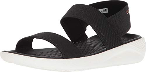 Crocs Women's LiteRide Sandal Flat, black/white, 10 M US