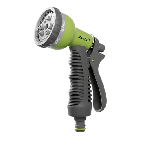 Ibergrif M22210 Pistolet d'arrosage de Jardin, 8 Fonctions avec buse d'arrosage, idéal pour l'arrosage de la pelouse, Noir/Vert