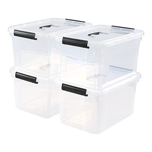Esdiplot 10.5 L 4 Pack Clear Storage Box, Plastic Latching Bins with Handles