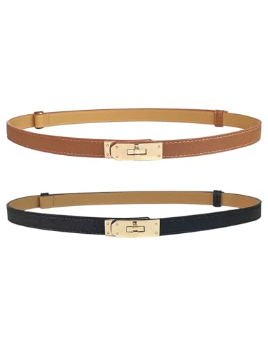 2 Pack Skinny Belts for Women Dresses Fashion Adjustable Waist Belt for Pants Jeans Business Casual Outfit