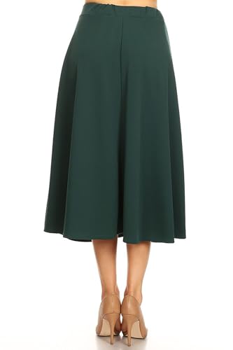 FashionJOA Solid Print Casual Comfy Elastic A-line Knee Midi Skirt Hunter Green M4