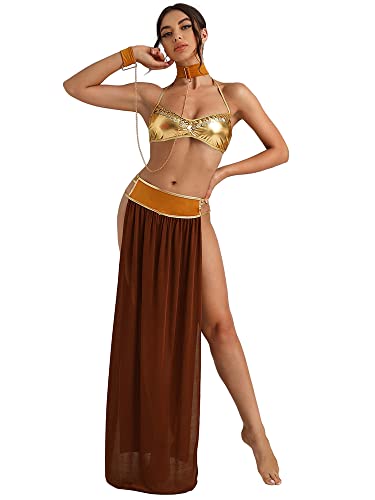 Image of Ulalaza Women's Cosplay Costume Cleopatra Greek Goddess Ancient Roman Warrior Uniform Outfit for Halloween Party