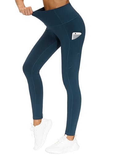 Image of THE GYM PEOPLE Thick High Waist Yoga Pants with Pockets, Tummy Control Workout Running Yoga Leggings for Women