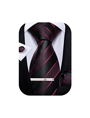 Image of DiBanGu Mens Striped Tie Silk Woven Necktie and Pocket Square Cufflinks Tie Clip Set Wedding Business Formal Gift Tie for Men
