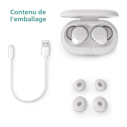 Philips TAT1209WT écouteurs Intra Auriculaires sans Fil Petits Embouts Bon Rapport qualité Prix Son Naturel avec Basses dynamiques appels clairs et étui de Chargement de Poche - vue 9